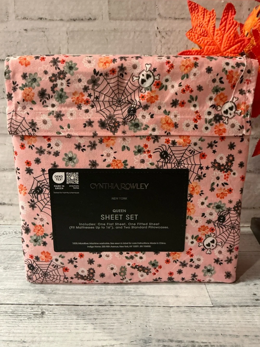 CYNTHIA ROWLEY Queen Size Boho Floral Web Sheet Set